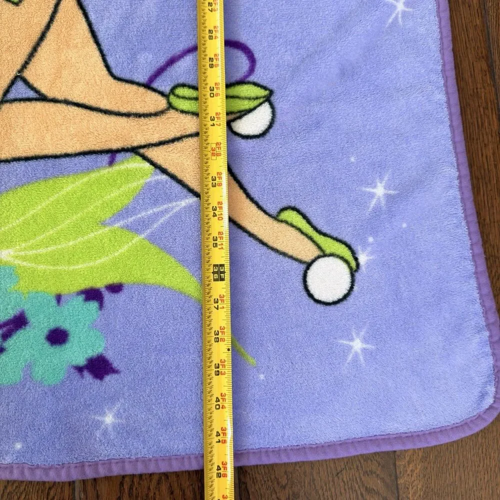 Disney Tinkerbell Fairy Purple Fleece Throw Blanket Butterfly Wand Floral Y2K
